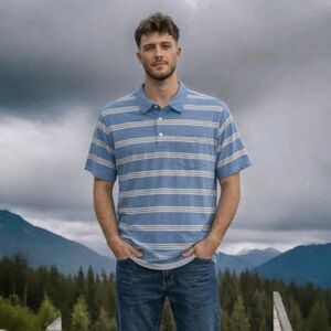 PATAGONIA SHIRT M ORGANIC COTTON BLUE/WHITE STRIPE POCKET SHORT SLEEVE